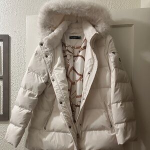 Polo by Ralph Lauren White Puffer Jacket with Faux Fur Hood
